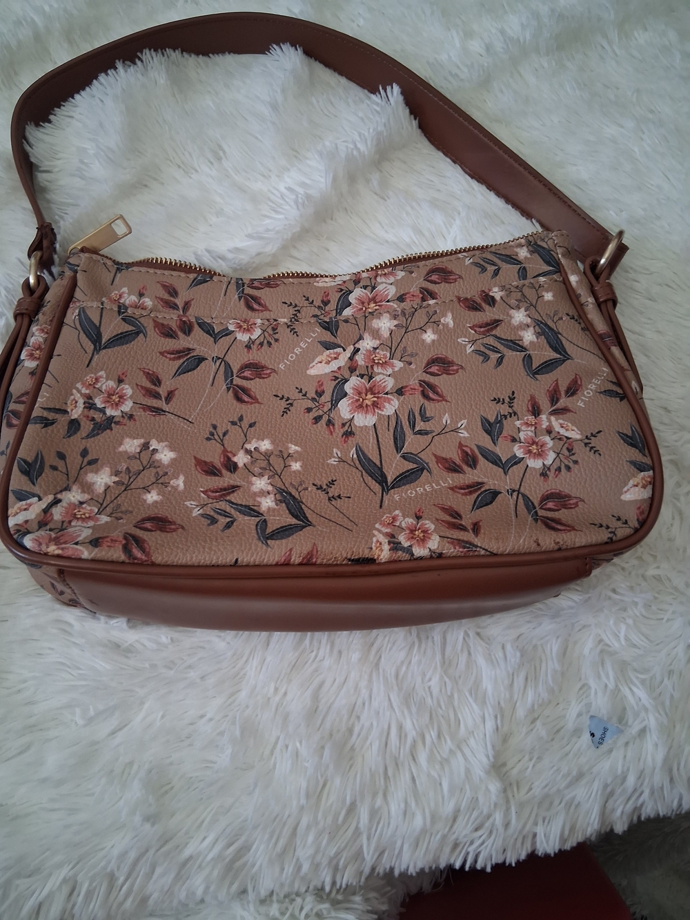 Floral Tan Shoulder Bag with Adjustable Strap